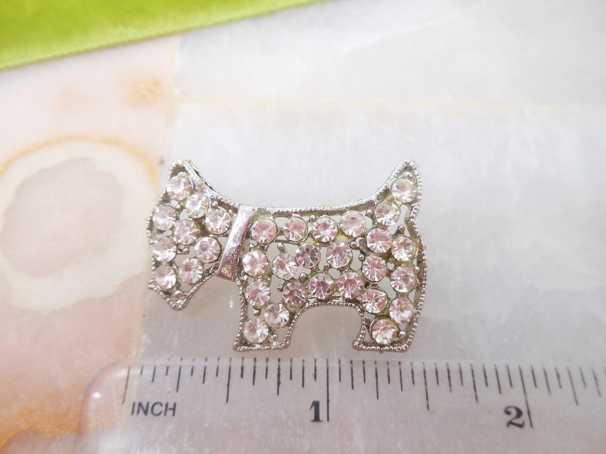 Vintage Rhinestone Scottie Pin Terrier Brooch Figural Dog Scotty Mid Century Art Deco Style Jewelry Gift, VivianJoel.com