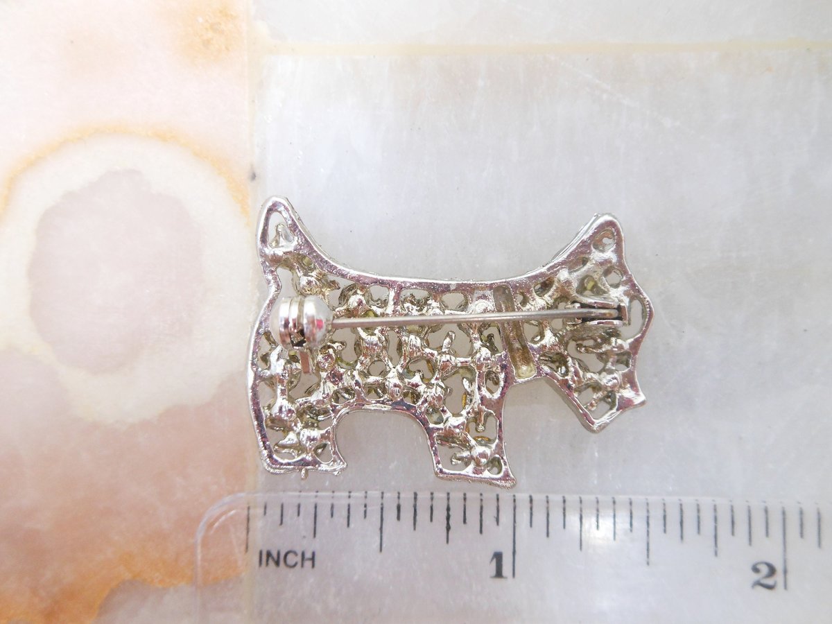 Vintage Rhinestone Scottie Pin Terrier Brooch Figural Dog Scotty Mid Century Art Deco Style Jewelry Gift, VivianJoel.com