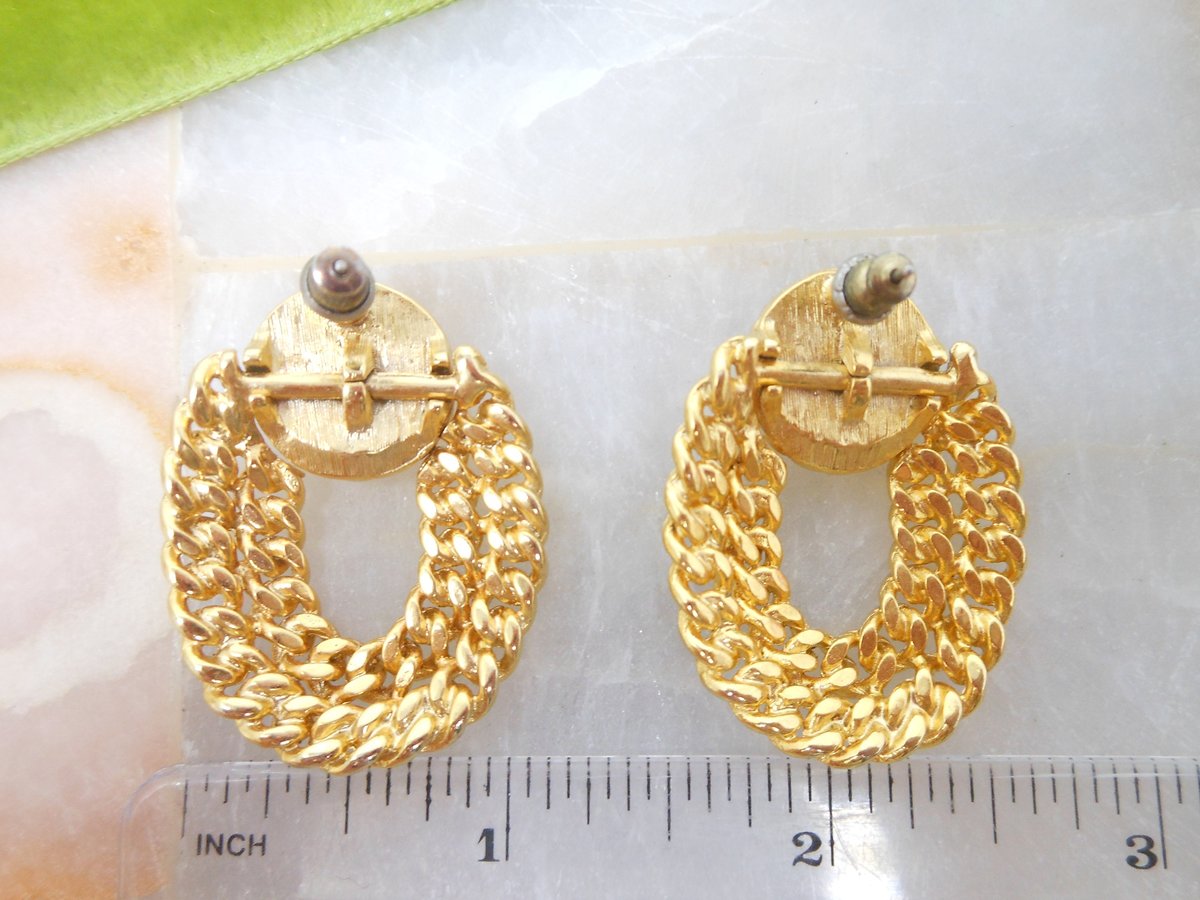 Vintage KENNETH Jay LANE KJL Earrings Dangle Drop Door Knocker Gold Plate Pearl Designer Pierced Jewelry Gift, VivianJoel.com