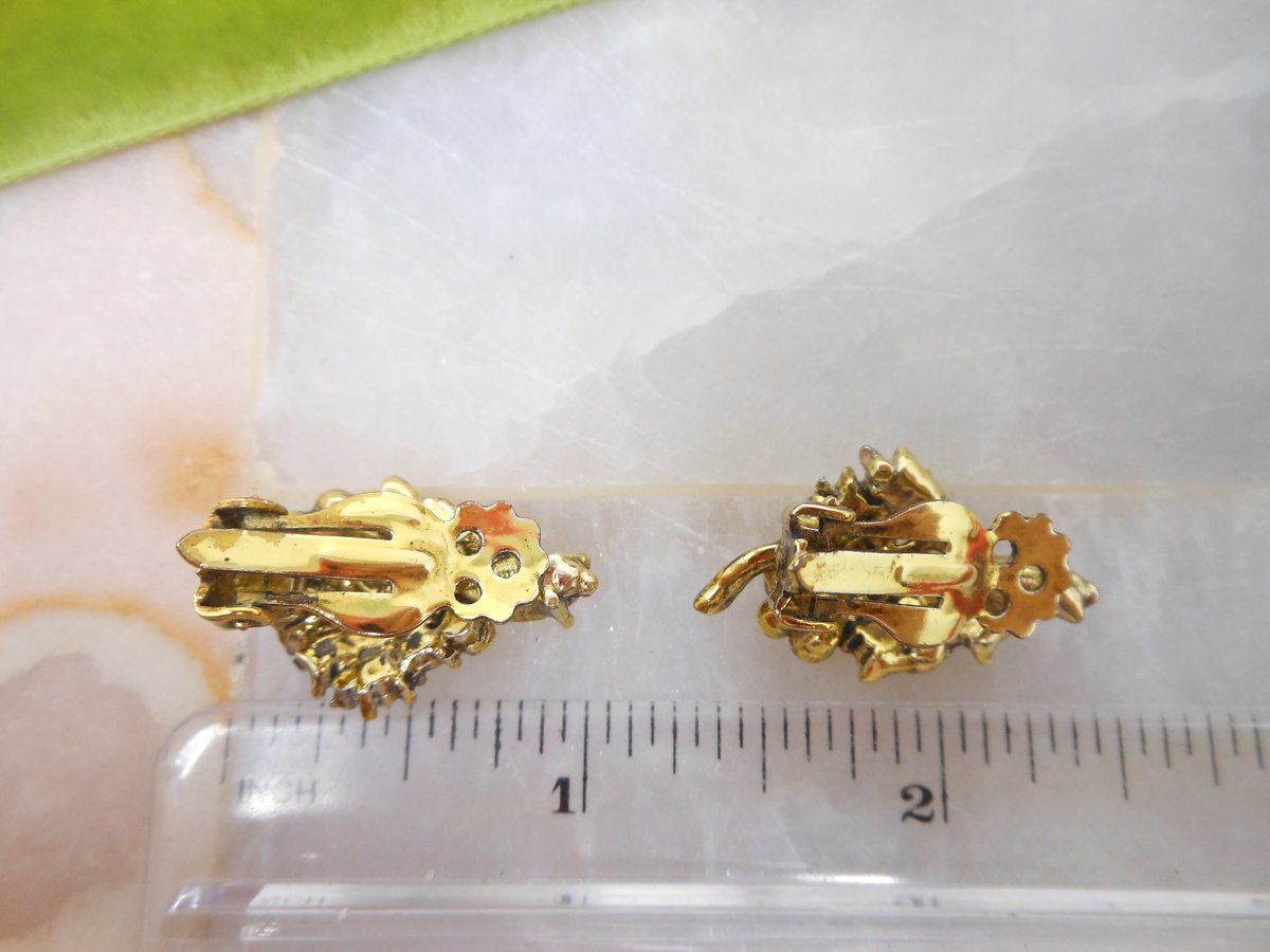 Vintage Ornate Opal Pearl Earrings Clip On Victorian Renaissance Revival Rhinestone Mid Century Jewelry Gift,  VivianJoel.com