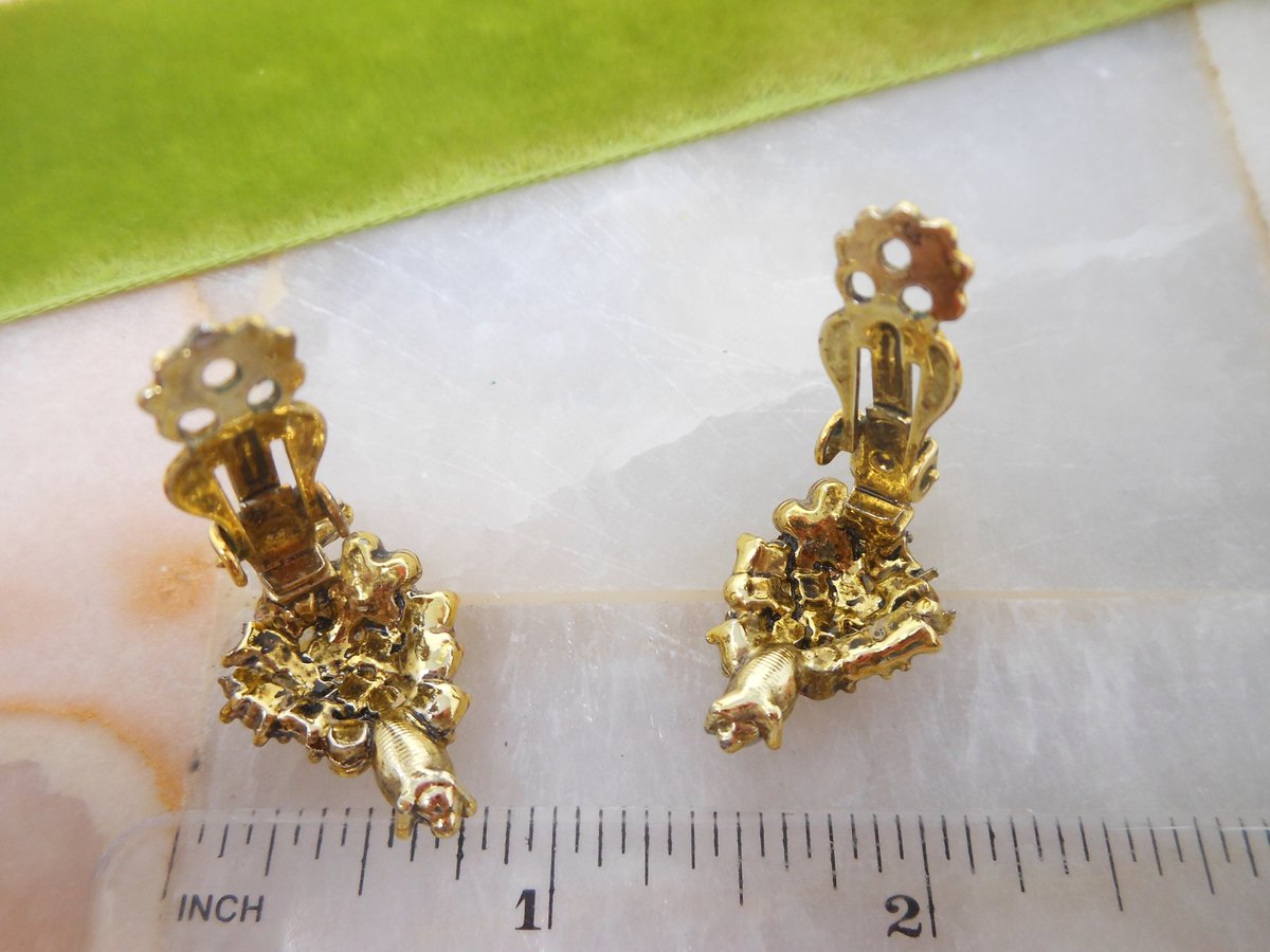 Vintage Ornate Opal Pearl Earrings Clip On Victorian Renaissance Revival Rhinestone Mid Century Jewelry Gift,  VivianJoel.com