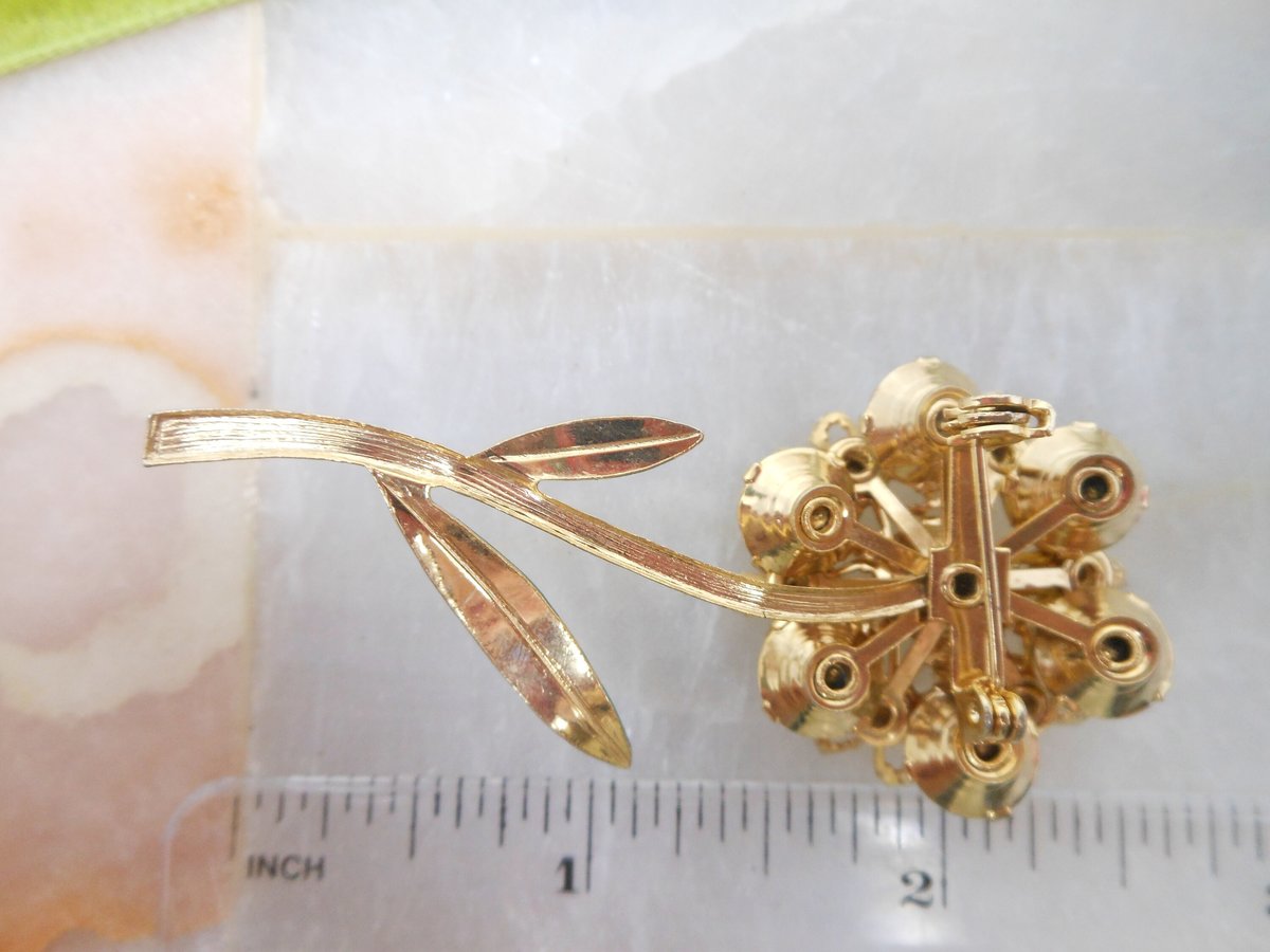 Vintage Citrine Flower Brooch Pale Yellow Rhinestone Pin Crystal Jewelry Gift Mid Century, VivianJoel.com