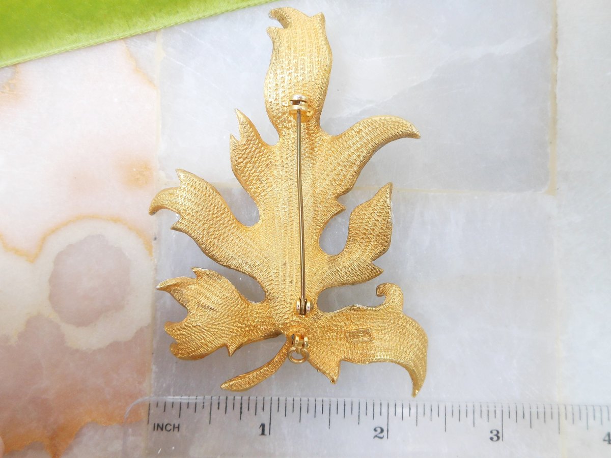 Vintage JUDY LEE Large Leaf Brooch Pin Pendant Figural Designer Two Tone Fall Statement Designer Jewelry Gift Mid Century, VivianJoel.com