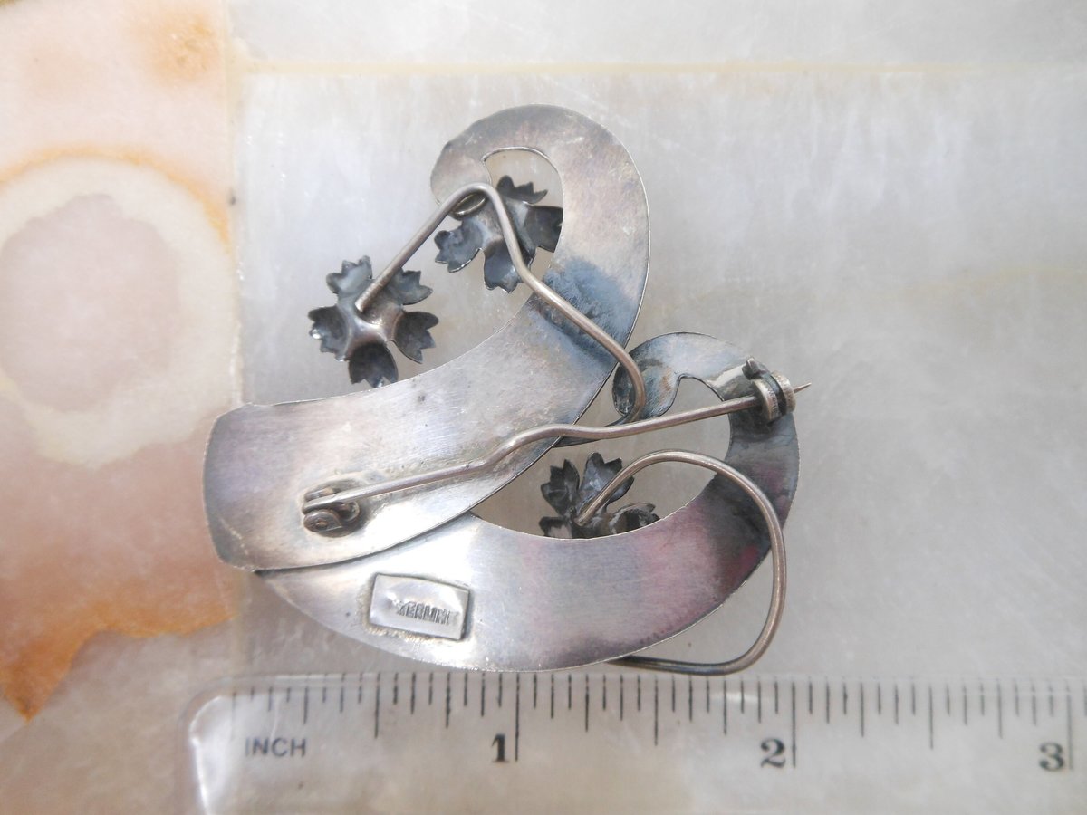 Vintage STERLING SILVER Flower Pin Brooch Art Nouveau Deco Bouquet Jewelry Gift Mid Century, VivianJoel.com