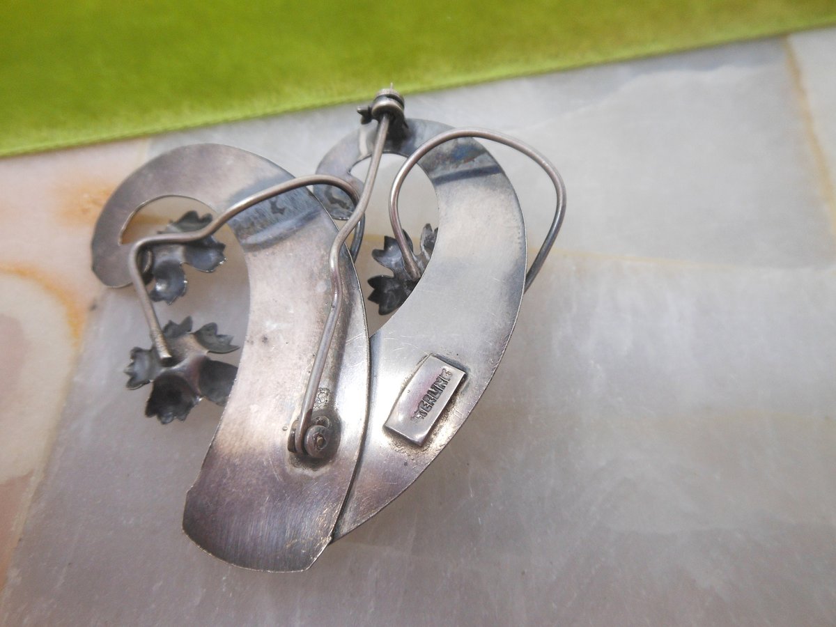 Vintage STERLING SILVER Flower Pin Brooch Art Nouveau Deco Bouquet Jewelry Gift Mid Century, VivianJoel.com