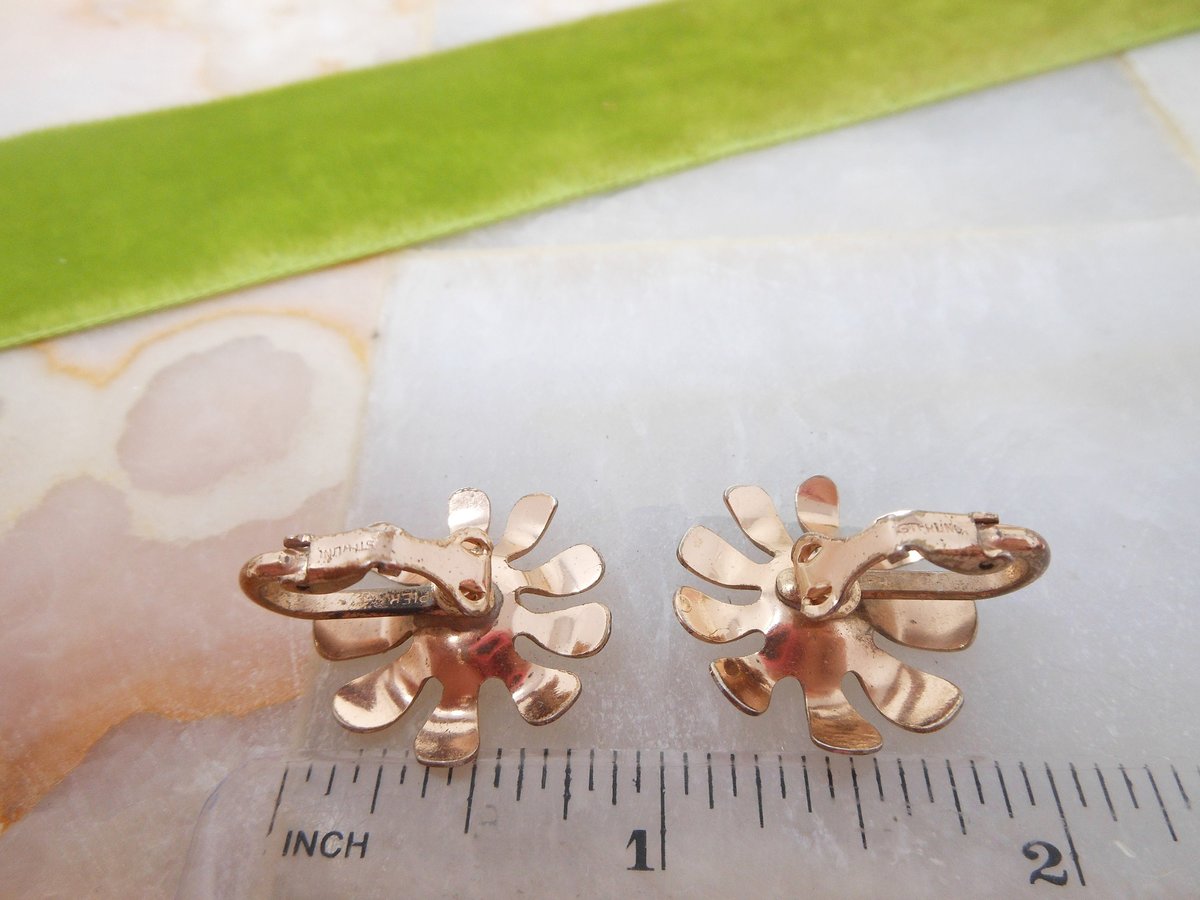 Vintage NAPIER Sterling Silver Earrings Mod Flower Clip On Copper Rose Gold Vermiel Designer Mid Century Jewelry Gift, VivianJoel.com