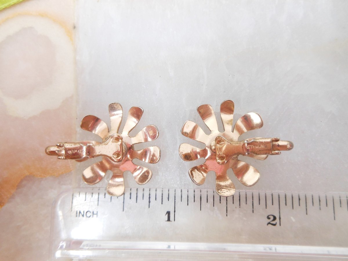 Vintage NAPIER Sterling Silver Earrings Mod Flower Clip On Copper Rose Gold Vermiel Designer Mid Century Jewelry Gift, VivianJoel.com