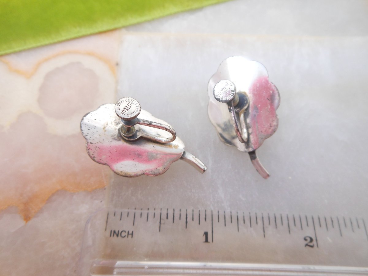 Vintage SAUTEUR Sterling Silver Earrings RENOIR Designer Modernist Flower Lily Screw Back Mid Century Jewelry, VivianJoel.com