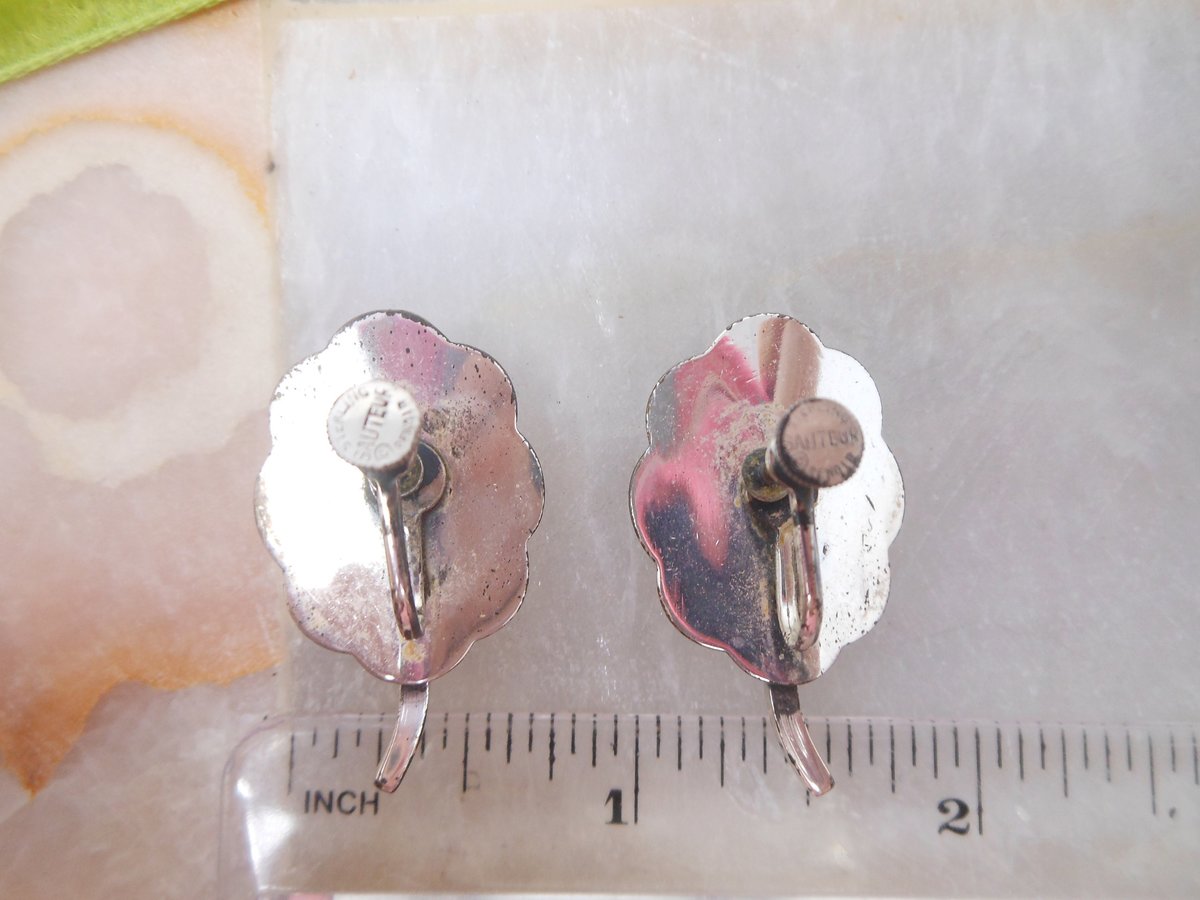 Vintage SAUTEUR Sterling Silver Earrings RENOIR Designer Modernist Flower Lily Screw Back Mid Century Jewelry, VivianJoel.com