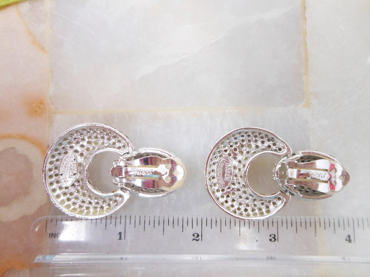 Vintage JARIN Designer Earrings Dangle Door Knocker Clip On Rhinestone Crystal Drop Couture Runway Statement Jewelry Gift, VivianJoel.com