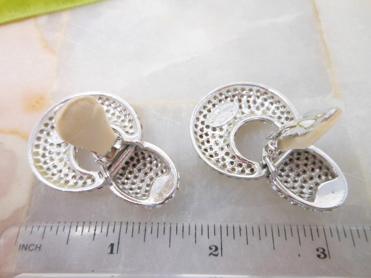 Vintage JARIN Designer Earrings Dangle Door Knocker Clip On Rhinestone Crystal Drop Couture Runway Statement Jewelry Gift, VivianJoel.com