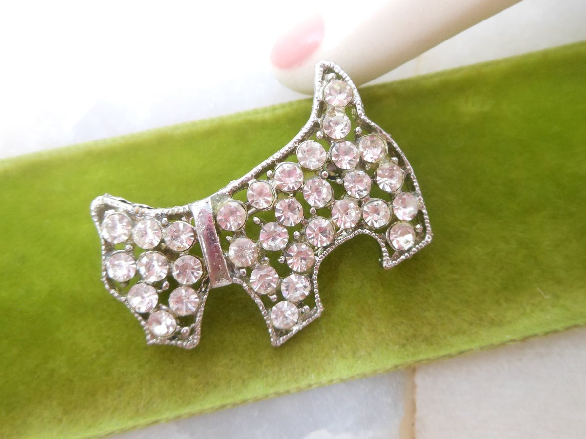 Vintage Rhinestone Scottie Pin Terrier Brooch Figural Dog Scotty Mid Century Art Deco Style Jewelry Gift, VivianJoel.com