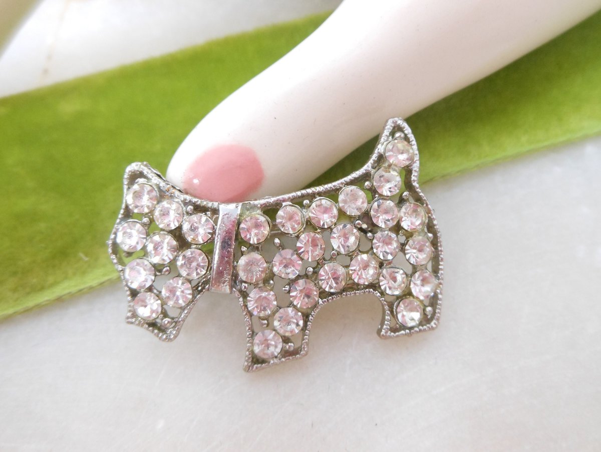 Vintage Rhinestone Scottie Pin Terrier Brooch Figural Dog Scotty Mid Century Art Deco Style Jewelry Gift, VivianJoel.com