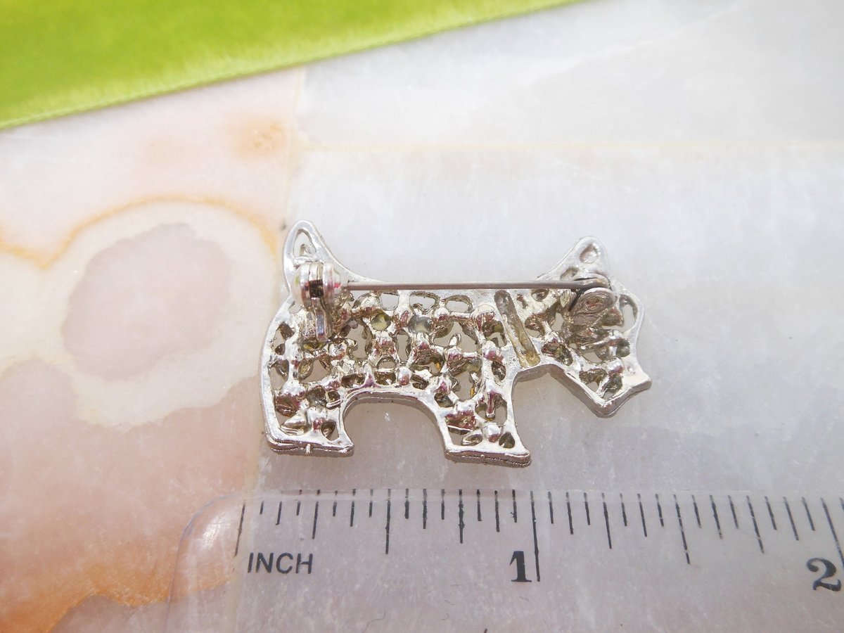 Vintage Rhinestone Scottie Pin Terrier Brooch Figural Dog Scotty Mid Century Art Deco Style Jewelry Gift, VivianJoel.com