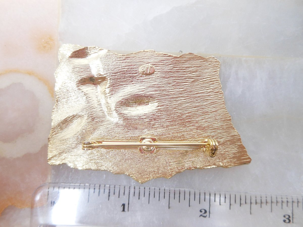 Vintage JJ Brooch Designer Goddess Face Pin Flower Art Deco Goldtone Figural Jewelry Gift, VivianJoel.com