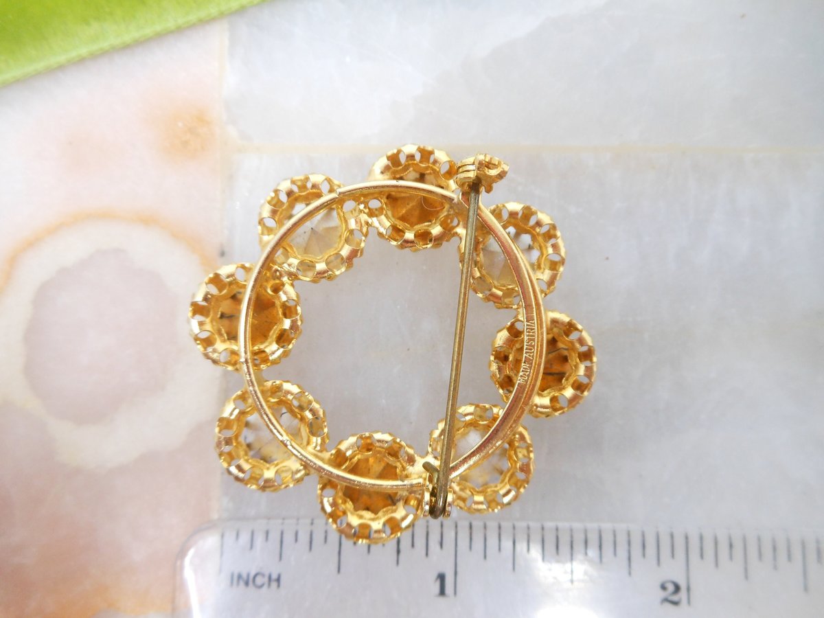 Vintage AUSTRIA Crystal Wreath Designer Rhinestone Pin Brooch Red Aurora Borealis Ornate Mid Century Jewelry Gift, VivianJoel.com