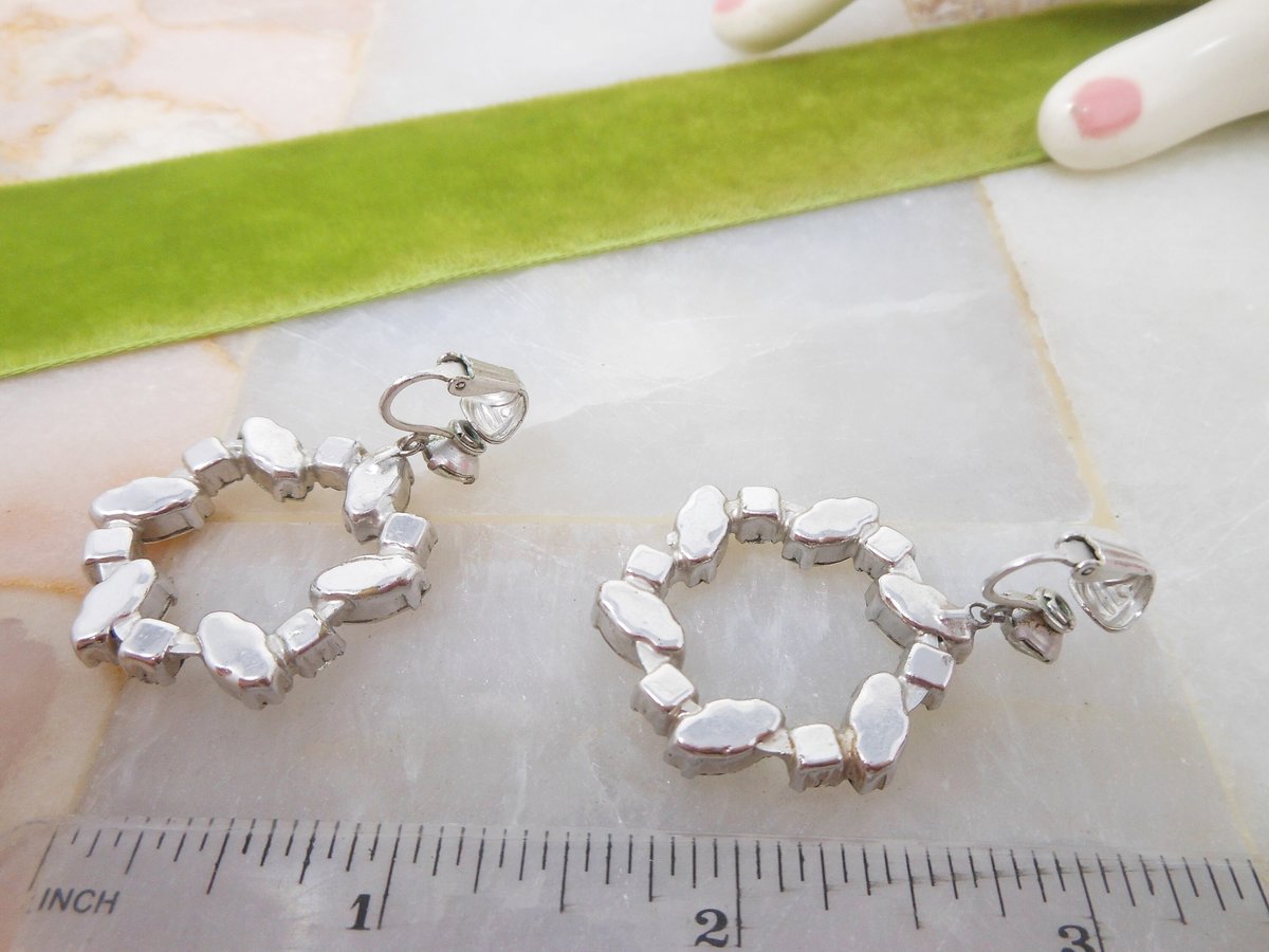Vintage Rhinestone Earrings Dangle Drop Clip On Crystal Wedding Clear Ice Jewelry Gift Mid Century, VivianJoel.com