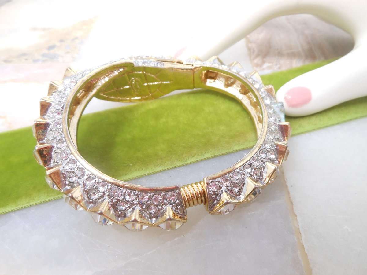 Vintage KENNETH Jay LANE Bracelet Snake Statement Designer Clamper Cuff Crystal KJL Runway Jewelry Gift, VivianJoel.com