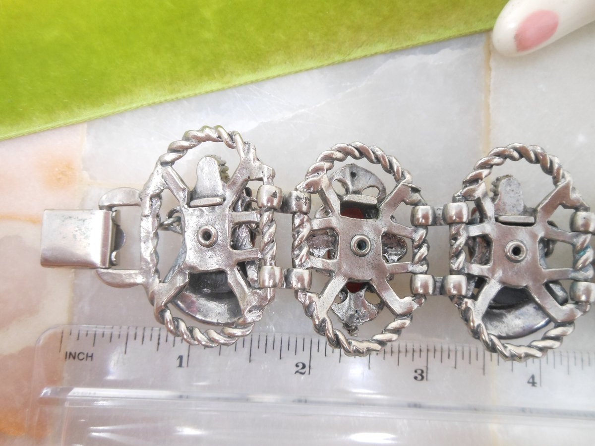 Vintage SELRO SELINI Chunky Bracelet African Princess Mask Face Red Lucite Pearl Brutalist Designer Mid Century Jewelry Gift, VivianJoel.com