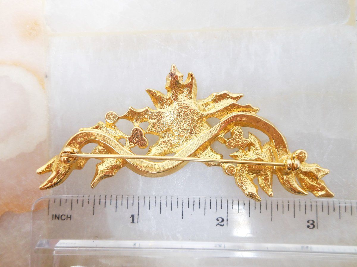 Vintage AVON Christmas Brooch Earrings Set Poinsettia Pin Enamel Rhinestone Pearl Jewelry Gift Classic Mid Century, VivianJoel.com