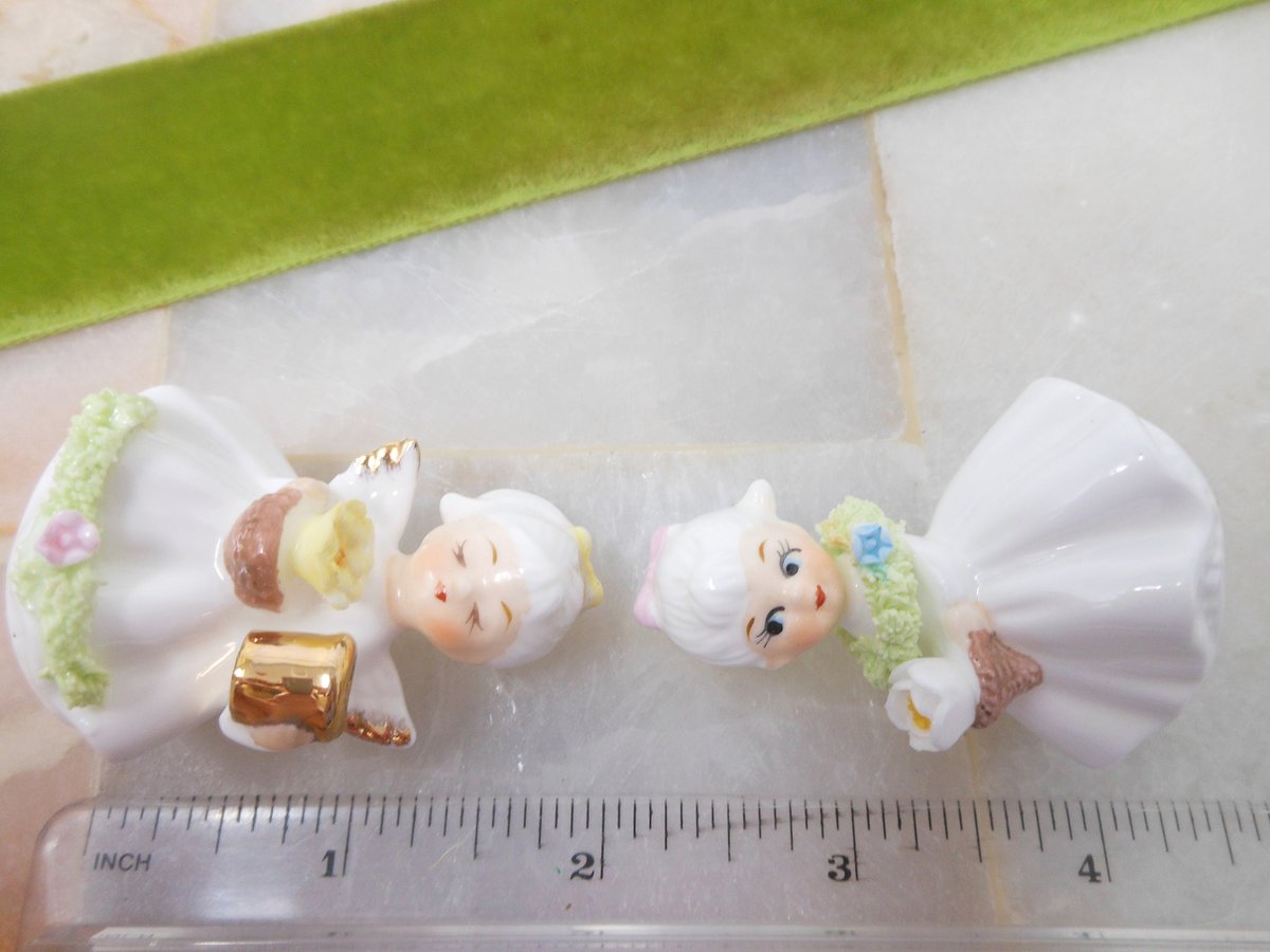 Vintage NAPCO Ware Miniature Angel Girl Spaghetti Flower Bone China Taiwan LOT 2 Gift, VivianJoel.com