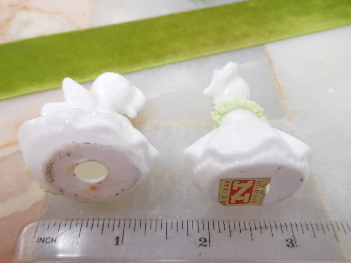 Vintage NAPCO Ware Miniature Angel Girl Spaghetti Flower Bone China Taiwan LOT 2 Gift, VivianJoel.com