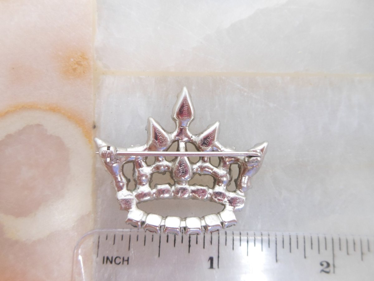 Vintage B DAVID Crown Rhinestone Pearl Pin Brooch Designer Ornate Gift Jewelry Mid Century, VivianJoel.com
