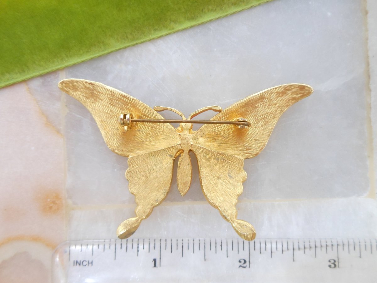 Vintage Red Butterfly Brooch Bug Pin Enamel Figural Insect Jewelry Kitsch Gift Mid Century, VivianJoel.com