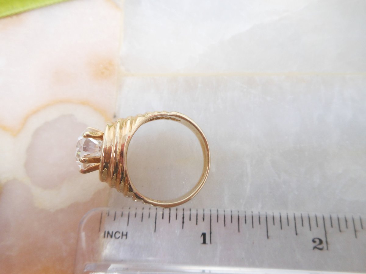 Vintage Chunky Crystal Ring Gold Plate Big Fake Engagement Cocktail Size 8.5 Jewelry Gift, VivianJoel.com