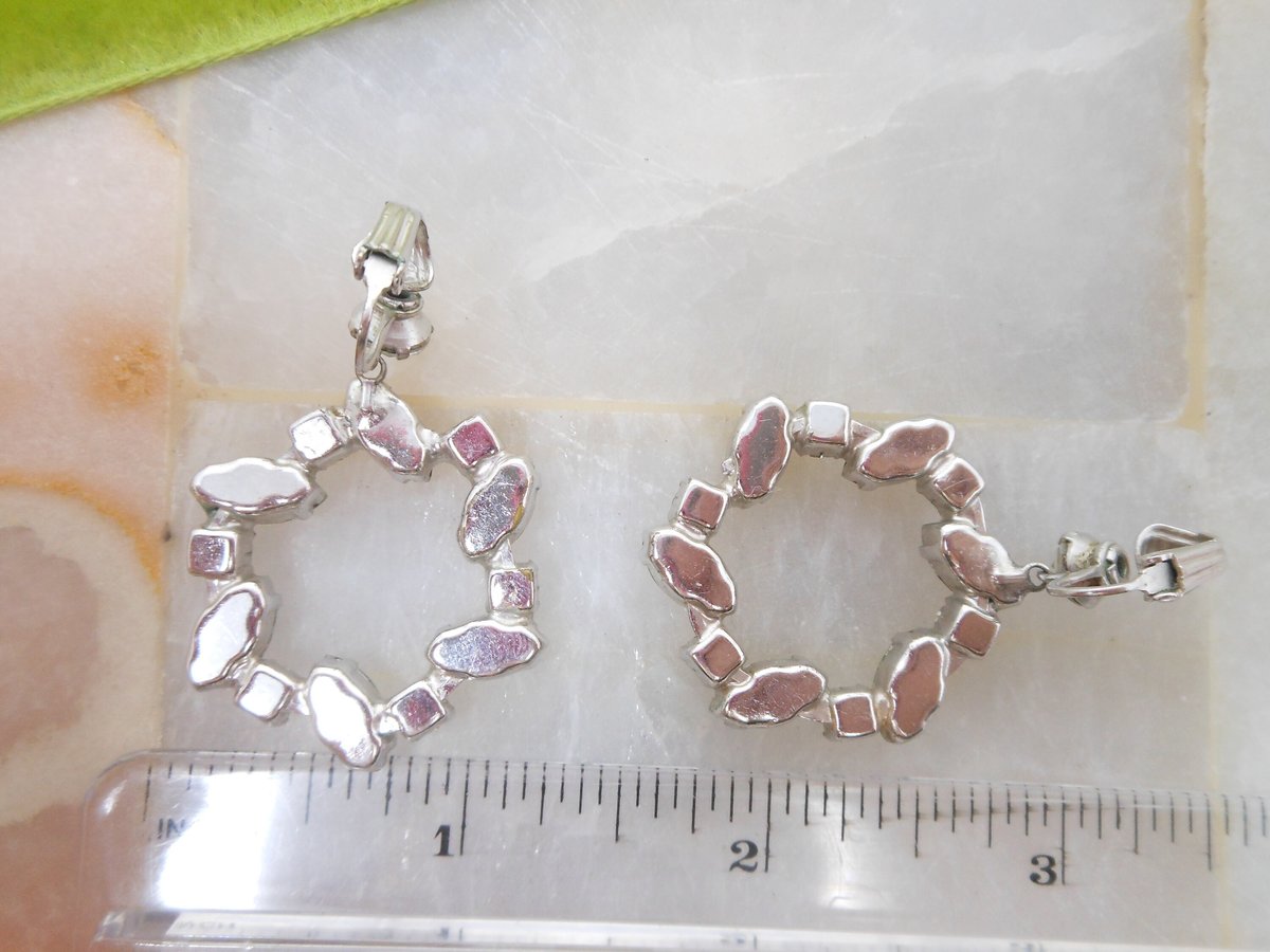 Vintage Rhinestone Earrings Dangle Drop Clip On Crystal Wedding Clear Ice Jewelry Gift Mid Century, VivianJoel.com