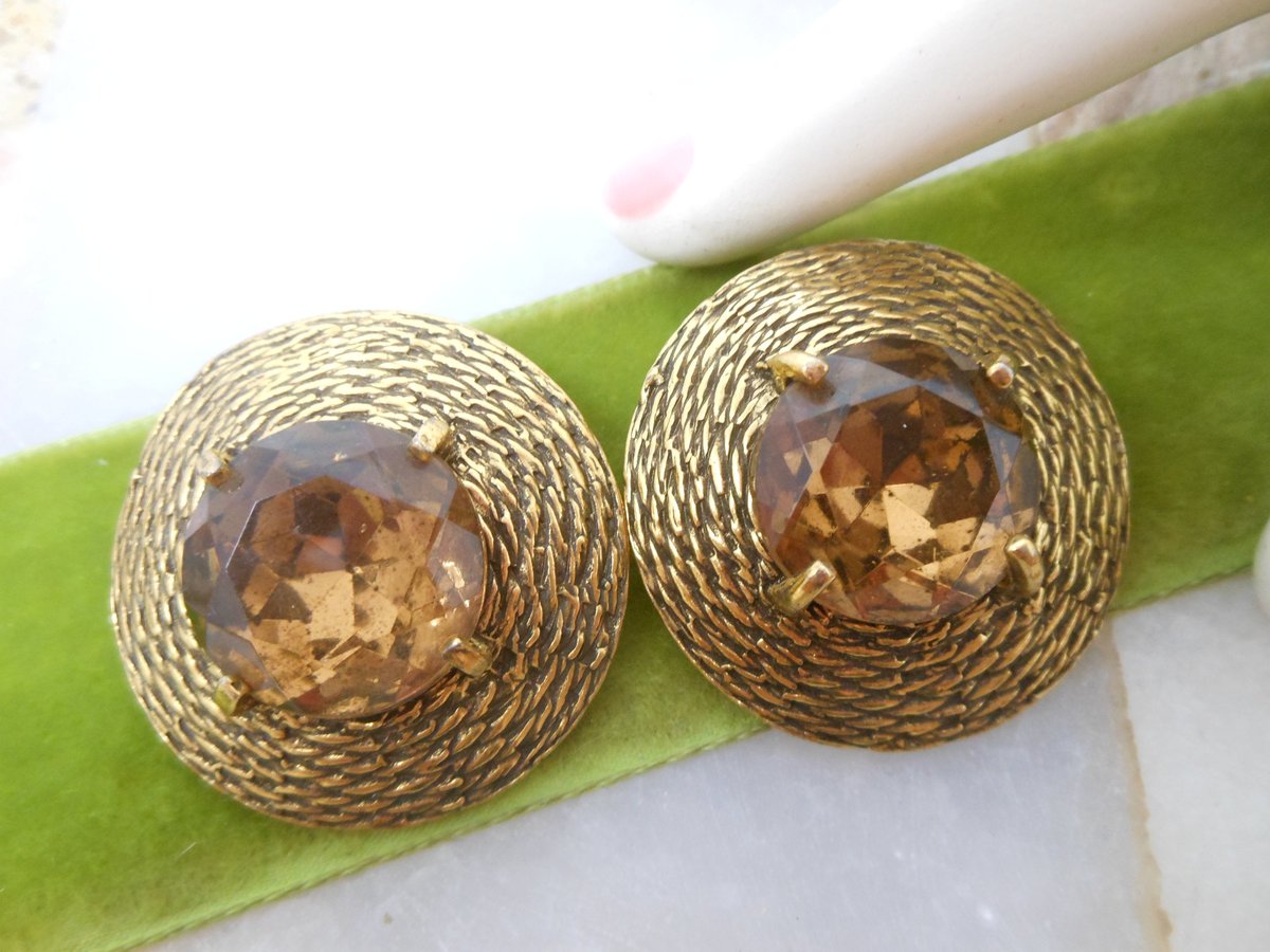 Vintage Huge Topaz Earrings Jumbo Clip On Rhinestone Crystal Runway Mogul Mid Century Jewelry Gift, VivianJoel.com