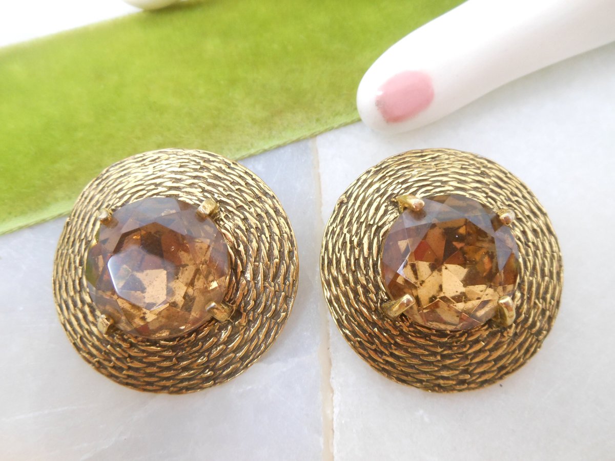 Vintage Huge Topaz Earrings Jumbo Clip On Rhinestone Crystal Runway Mogul Mid Century Jewelry Gift, VivianJoel.com