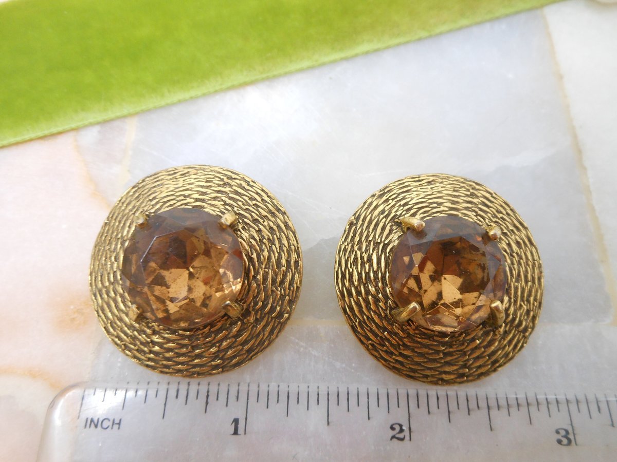 Vintage Huge Topaz Earrings Jumbo Clip On Rhinestone Crystal Runway Mogul Mid Century Jewelry Gift, VivianJoel.com