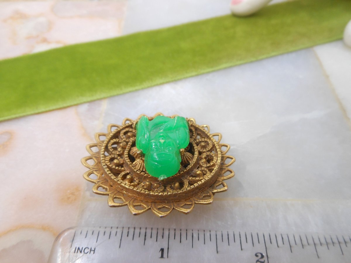 Vintage Buddha Brooch God Ornate Pin Asian Renaissance Victorian Revival Mid Century Jewelry Gift, VivianJoel.com