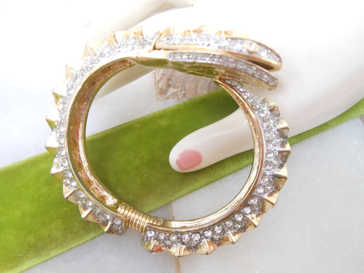 Vintage KENNETH Jay LANE Bracelet Snake Statement Designer Clamper Cuff Crystal KJL Runway Jewelry Gift, VivianJoel.com