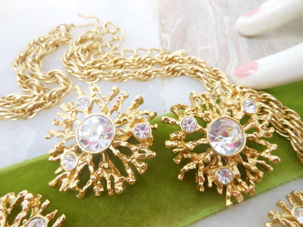 Vintage KJL KENNETH Jay LANE Designer Necklace Earrings Set Regal Riches Collection Statement Chunky Pendant Avon Runway, VivianJoel.com