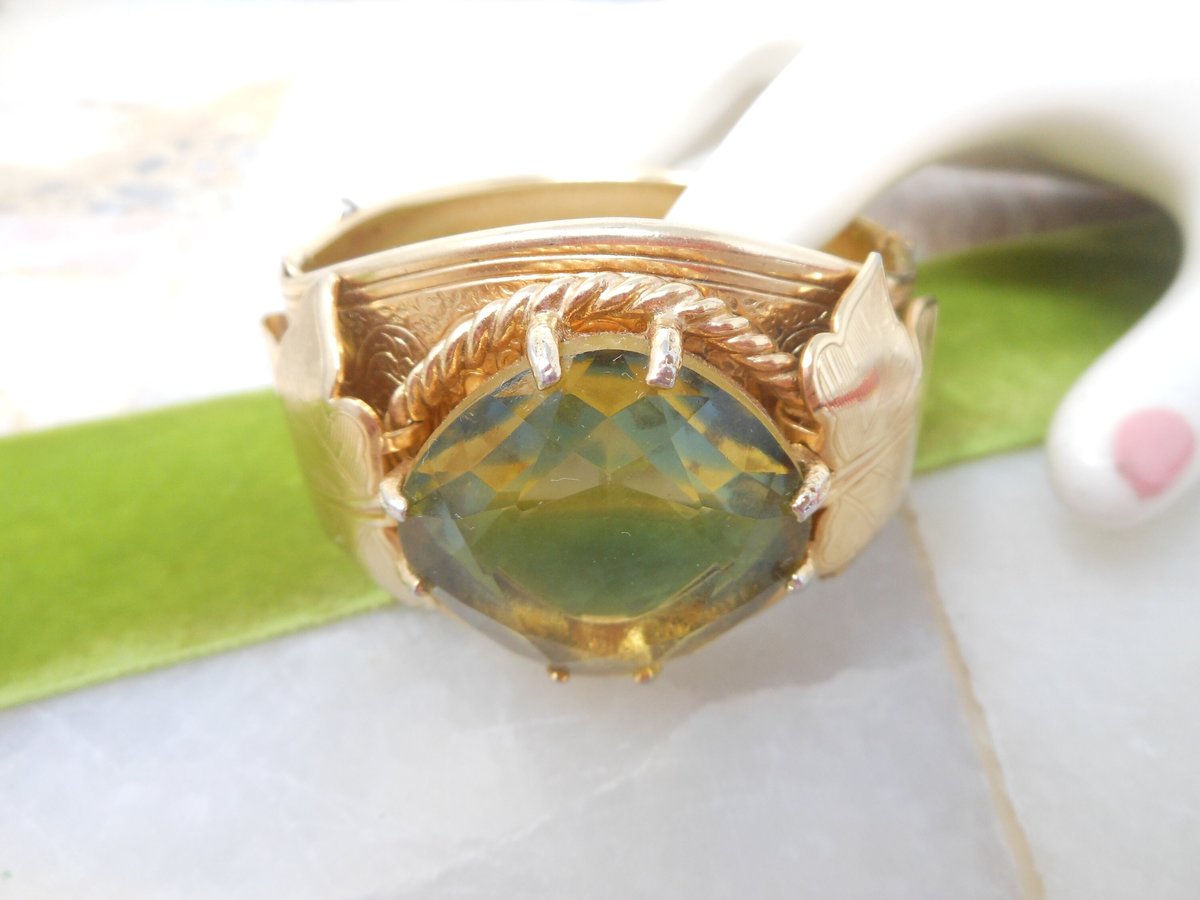 Vintage SARAH COVENTRY Bracelet Blue Yellow Chunky Cuff Crystal Ornate Versaille Designer Mid Century Gift Jewelry, VivianJoel.com