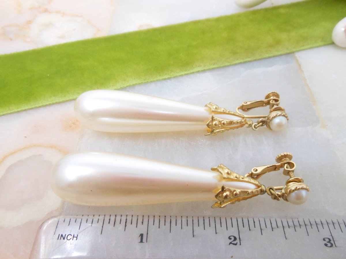 Vintage DAUPLAISE Huge Earrings Pearl Chunky Bead Dangle Drop Clip On Jewelry Gift Statement Runway Designer Mid Century, VivianJoel.com