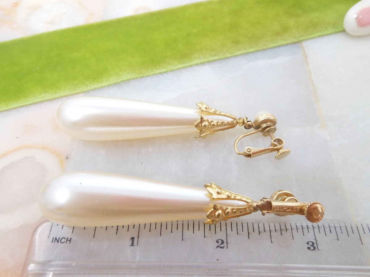 Vintage DAUPLAISE Huge Earrings Pearl Chunky Bead Dangle Drop Clip On Jewelry Gift Statement Runway Designer Mid Century, VivianJoel.com