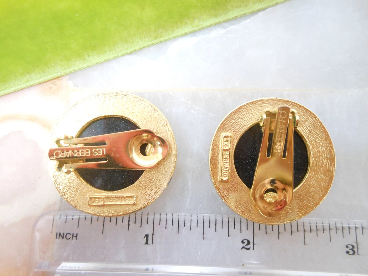 Vintage LES BERNARD Earrings Clip On Chunky Statement Runway Black Rhinestone Designer Jewelry Mid Century, VivianJoel.com