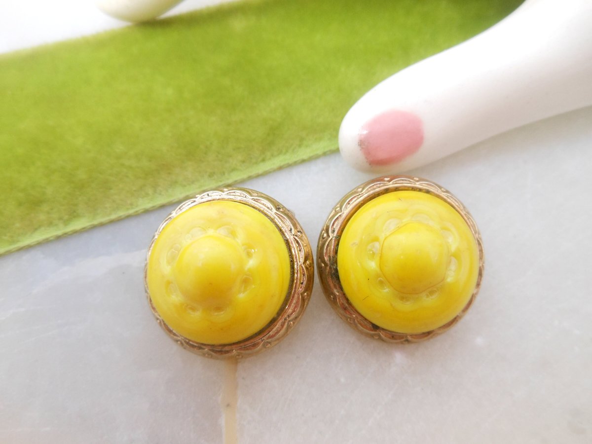Vintage BERGERE Yellow Earrings Art Glass Chunky Clip On Designer Mogul Statement Runway Jewelry Gift, VivianJoel.com