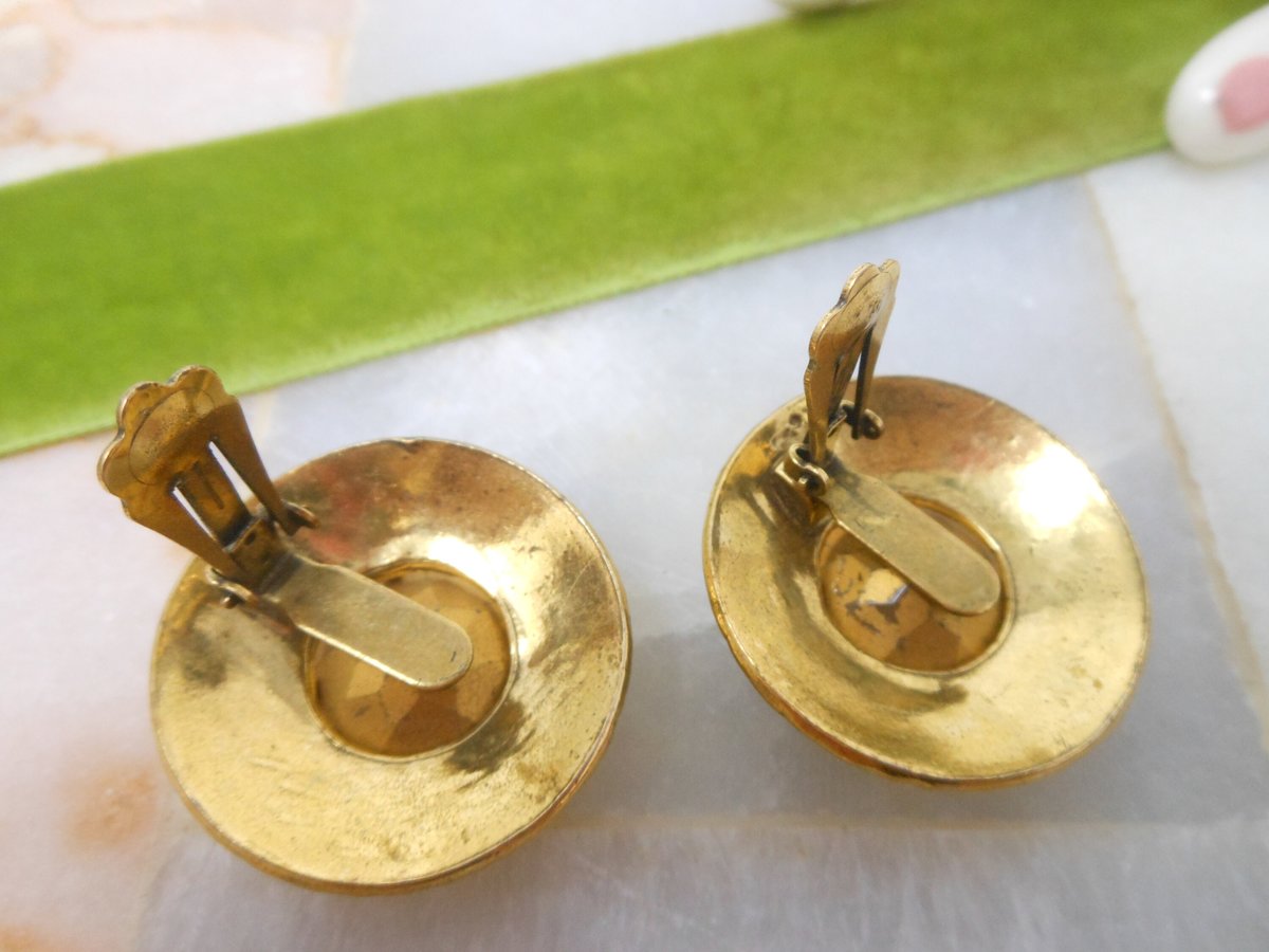 Vintage Huge Topaz Earrings Jumbo Clip On Rhinestone Crystal Runway Mogul Mid Century Jewelry Gift, VivianJoel.com