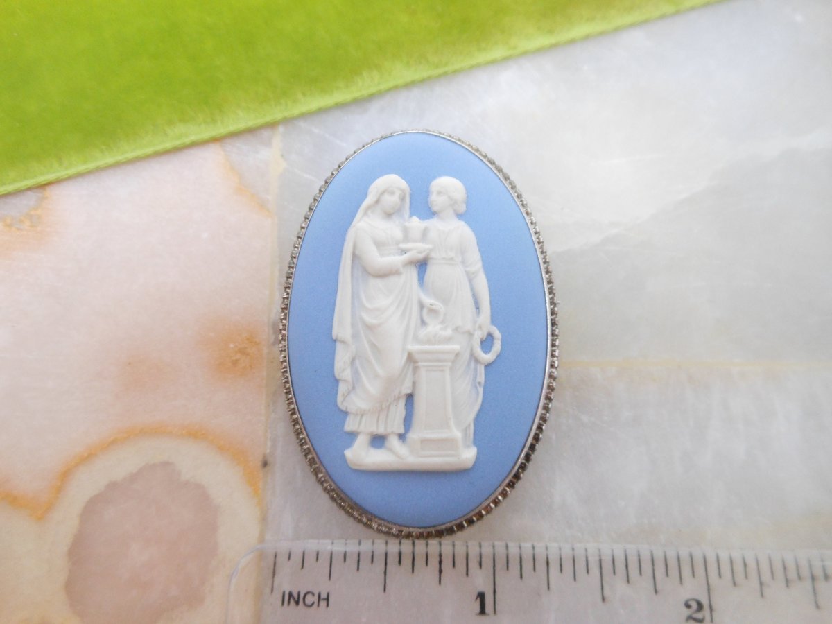 Vintage WEDGEWOOD England Brooch Solver Cameo Pin Jasperware JW Blue Designer Mid Century Jewelry Gift,  VivianJoel.com