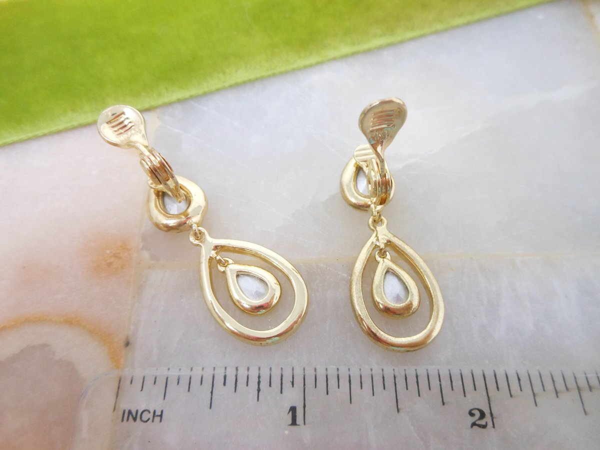 Vintage ROMAN Red Crystal Earrings Dangle Drop Clip On Rhinestone Designer Jewelry Mid Century Gift, VivianJoel.com