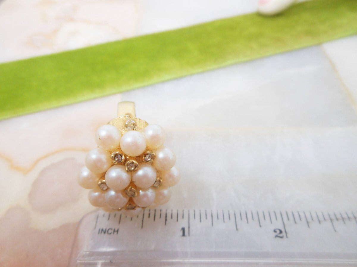 Vintage Chunky Ring Pearl Rhinestone Cocktail Size 8.5 Adjustable Victorian Revival Jewelry Mid Century, VivianJoel.com