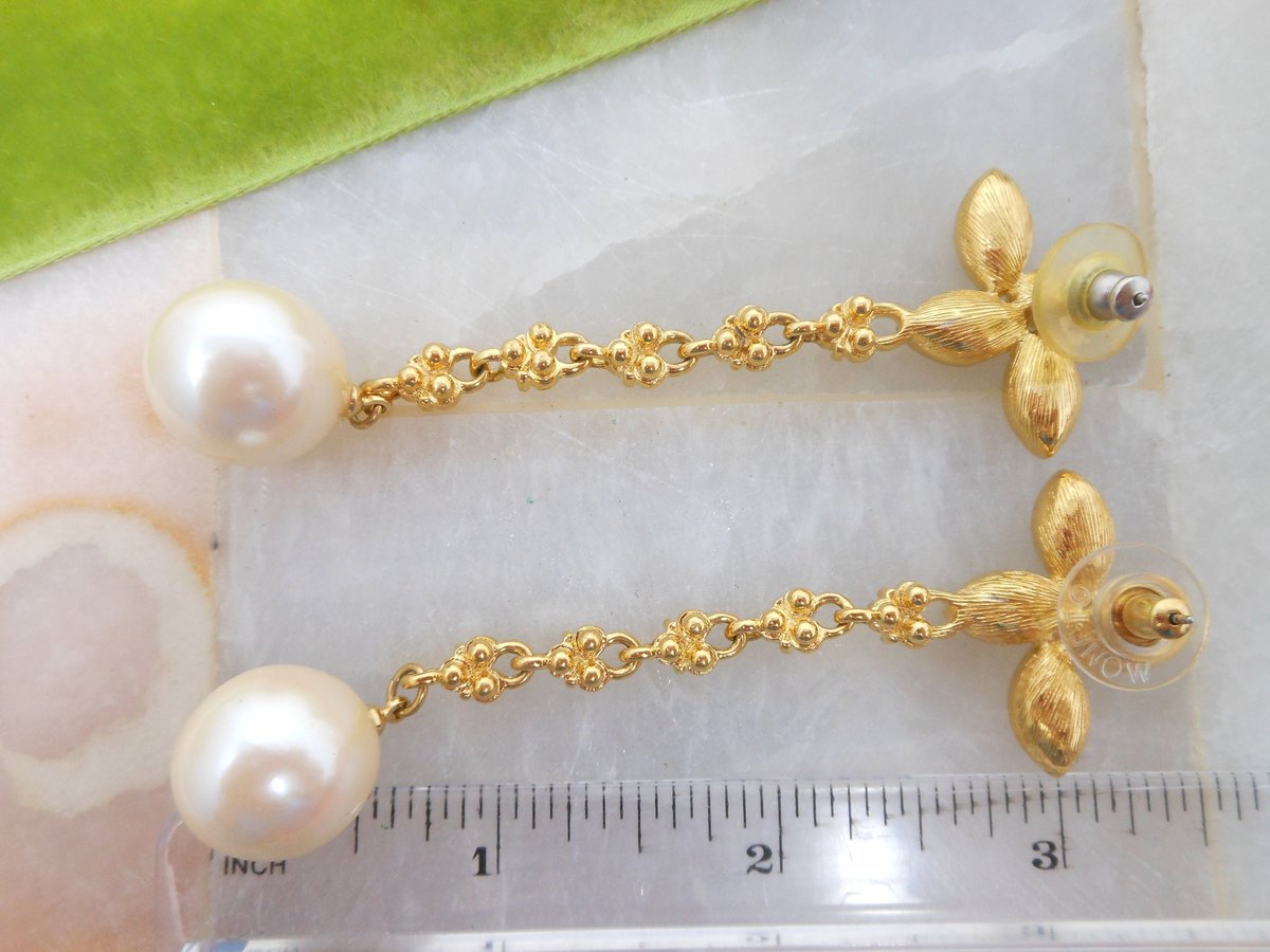 Vintage MONET Rhinestone Earrings Dangle Drop Crystal Ornate Chandelier Runway Pearl Exceptional Statement Jewelry Gift, VivianJoel.com