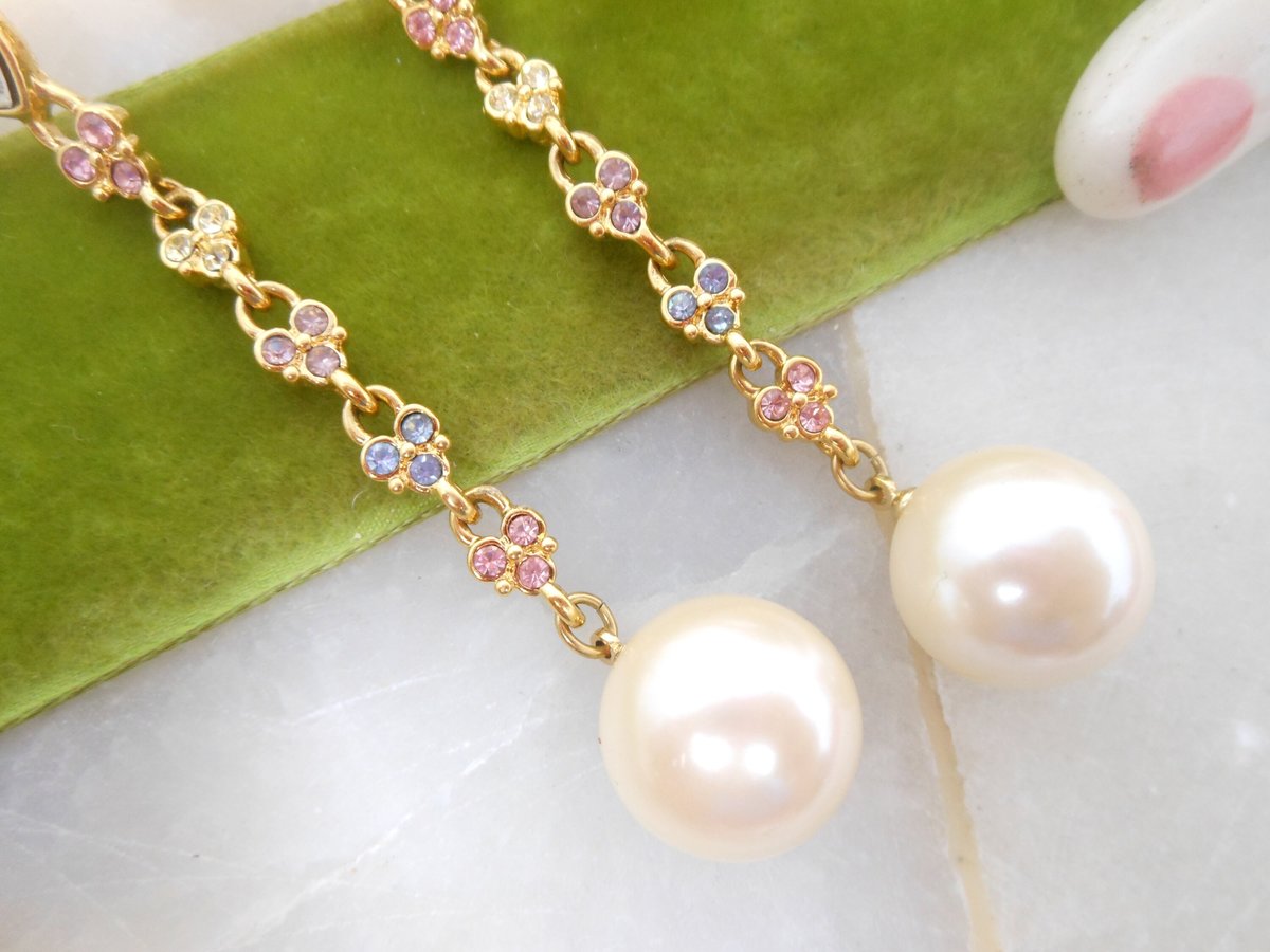 Vintage MONET Rhinestone Earrings Dangle Drop Crystal Ornate Chandelier Runway Pearl Exceptional Statement Jewelry Gift, VivianJoel.com