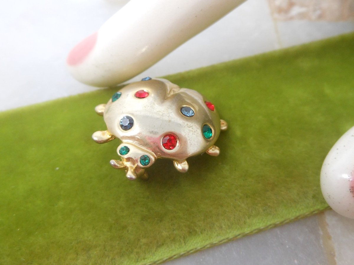 Vintage NLH Designer Bug Pin Insect Brooch Crystal Rhinestone Beetle Ladybug Figural Scatter Mid Century Jewelry Gift, VivianJoel.com