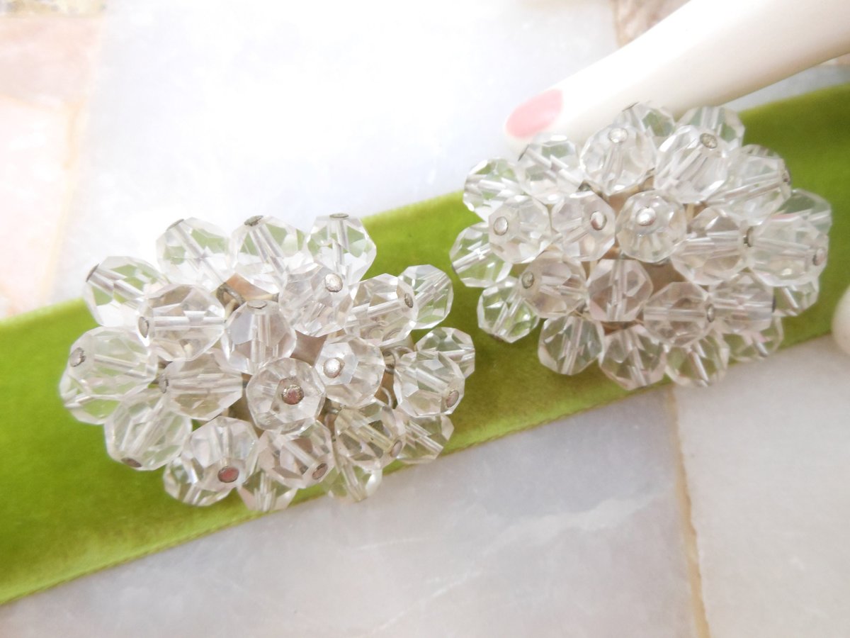 Vintage Cha Cha Shoe Clip Crystal Bead Buckle Dress Pair SET Disco Hollywood Mid Century, VivianJoel.com