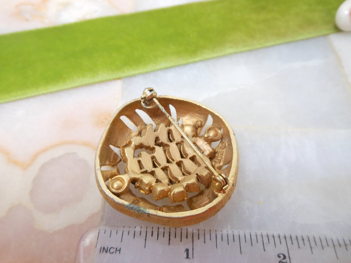 Vintage BSK Flower Brooch Designer Rhinestone Golden Mum Pin Atomic Mid Century Jewelry Gift, VivianJoel.com